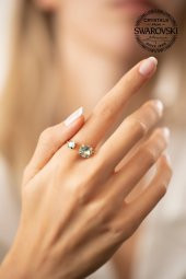 Swarovski Taşlı Çift Taş Model Rose Kaplama Gümüş Crystal Yüzük - 1