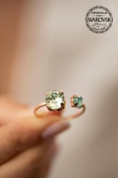Swarovski Taşlı Çift Taş Model Rose Kaplama Gümüş Crystal Yüzük - 3