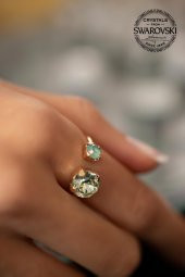 Swarovski Taşlı Çift Taş Model Rose Kaplama Gümüş Crystal Yüzük - 4