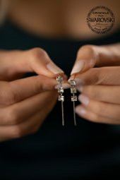 Swarovski Taşlı Üç Taş Model Gümüş Crystal Küpe - 3