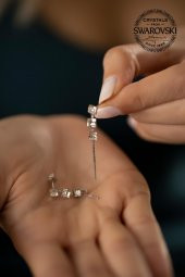 Swarovski Taşlı Üç Taş Model Gümüş Crystal Küpe - 4