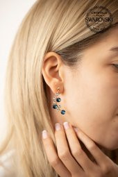 Swarovski Taşlı Yaprak Model Rose Kaplama Gümüş Crystal Küpe - 2