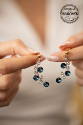 Swarovski Taşlı Yaprak Model Rose Kaplama Gümüş Crystal Küpe - 3