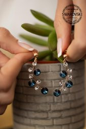 Swarovski Taşlı Yaprak Model Rose Kaplama Gümüş Crystal Küpe - 4