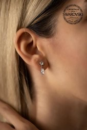 Swarovski Taşlı Çubuk ve Tektaş Model Gümüş Crystal Küpe - 1