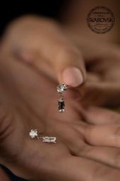 Swarovski Taşlı Çubuk ve Tektaş Model Gümüş Crystal Küpe - 5