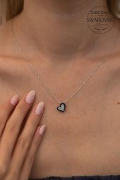 Swarovski Taşlı Kalp Model Gümüş Zirconia Kolye - 2