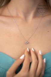 Swarovski Taşlı Dört Taş Model Gümüş Zirconia Kolye - 2