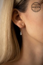 Swarovski Taşlı Çubuk Model Rose Kaplama Gümüş Crystal Küpe - 1