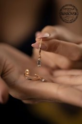 Swarovski Taşlı Çubuk Model Rose Kaplama Gümüş Crystal Küpe - 4