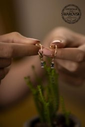 Swarovski Taşlı Çubuk Model Rose Kaplama Gümüş Crystal Küpe - 5