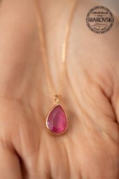 Swarovski Taşlı Damla Model Rose Kaplama Gümüş Crystal Kolye - 2