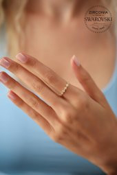 Swarovski Taşlı Sıralı Model Altın Kaplama Gümüş Zirconia Yüzük - 2