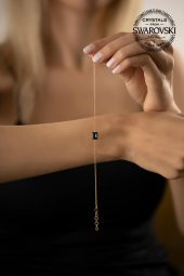 Swarovski Taşlı Baget Model Rose Kaplama Gümüş Crystal Bileklik - 2