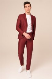 Bordo Spor Takım Elbise Jogger Pantolonlu Slim Fit | Agustini - 1