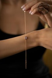 Swarovski Taşlı Baget Model Rose Kaplama Gümüş Crystal Bileklik - 2