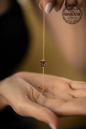 Swarovski Taşlı Baget Model Rose Kaplama Gümüş Crystal Bileklik - 4