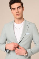 Buz Mavi Kombin Takım Elbise,Chino Pantolonlu Spor Slim Fit | Agustini - 4