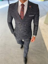 Füme,Kruvaze Takım Elbise Sivri Yaka Slim Fit | Agustini - 1
