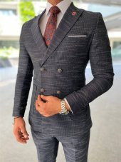 Füme,Kruvaze Takım Elbise Sivri Yaka Slim Fit | Agustini - 2