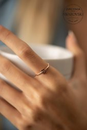 Swarovski Taşlı Kar Tanesi Model Rose Kaplama Gümüş Zirconia Yüzük - 3