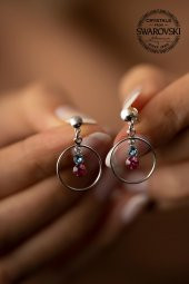 Swarovski Taşlı Halka ve Üçtaş Model Gümüş Crystal Küpe - 3