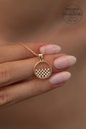 Swarovski Taşlı Yarım Daire Model Rose Kaplama Gümüş Zirconia Kolye - 1