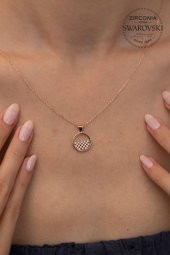 Swarovski Taşlı Yarım Daire Model Rose Kaplama Gümüş Zirconia Kolye - 2