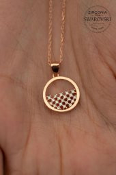 Swarovski Taşlı Yarım Daire Model Rose Kaplama Gümüş Zirconia Kolye - 3