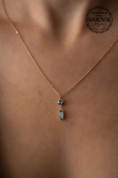 Swarovski Taşlı Çubuk ve Tektaş Model Rose Kaplama Gümüş Crystal Kolye - 2