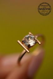Swarovski Taşlı Tektaş Model Rose Kaplama Gümüş Crystal Yüzük - 3