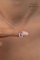 Swarovski Taşlı Ayyıldız Model Gümüş Zirconia Kolye - 1