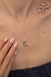 Swarovski Taşlı Ayyıldız Model Gümüş Zirconia Kolye - 2