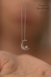 Swarovski Taşlı Ayyıldız Model Gümüş Zirconia Kolye - 3