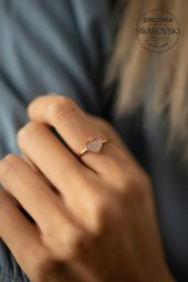 Swarovski Taşlı Kalp Model Rose Kaplama Gümüş Zirconia Yüzük - 3