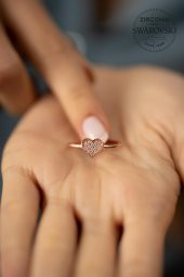 Swarovski Taşlı Kalp Model Rose Kaplama Gümüş Zirconia Yüzük - 4