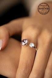 Swarovski Taşlı İki Taş Model Gümüş Crystal Yüzük - 1