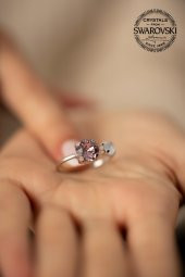 Swarovski Taşlı İki Taş Model Gümüş Crystal Yüzük - 4