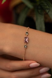 Swarovski Taşlı Baget Model Rose Kaplama Gümüş Crystal Bileklik - 2