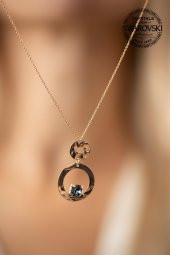 Swarovski Taşlı Çift Halka ve Tektaş Model Rose Kaplama Gümüş Crystal Kolye - 4