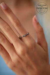 Swarovski Taşlı Üçlü Model Gümüş Zirconia Yüzük - 2
