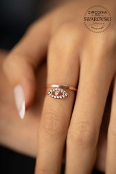 Swarovski Taşlı Göz Model Rose Kaplama Gümüş Zirconia Yüzük - 1