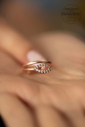 Swarovski Taşlı Göz Model Rose Kaplama Gümüş Zirconia Yüzük - 4