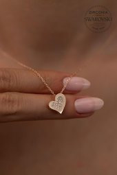 Swarovski Taşlı Kalp Model Rose Kaplama Gümüş Zirconia Kolye thumbnail 1