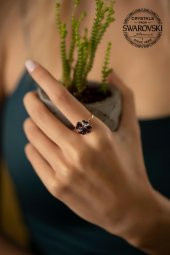 Swarovski Taşlı Yonca Model Rose Kaplama Gümüş Crystal Yüzük - 2