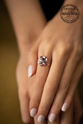 Swarovski Taşlı Yonca Model Rose Kaplama Gümüş Crystal Yüzük - 3