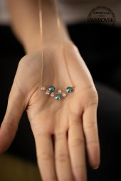 Swarovski Taşlı Yaprak Model Rose Kaplama Gümüş Crystal Kolye - 3