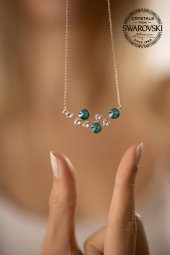 Swarovski Taşlı Yaprak Model Rose Kaplama Gümüş Crystal Kolye - 4