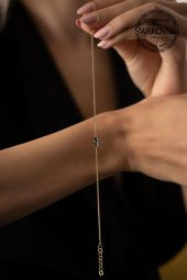Swarovski Taşlı Çubuk Model Rose Kaplama Gümüş Crystal Bileklik - 1
