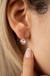 Swarovski Taşlı Tektaş ve Çubuk Model Rose Kaplama Gümüş Crystal Küpe - 1